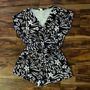 Cute Floral Black and White Romper